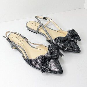 Jessica Simpson Chorla Slingback Bow Flats, Grey Metallic, Women's 9